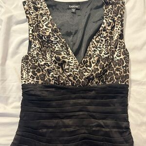 Bebe Animal Print and Black Sleeveless Blouse